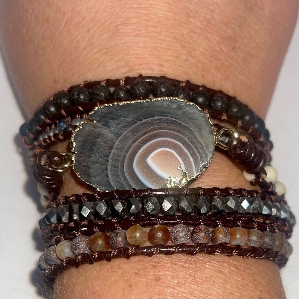 Onyx Agate Wrap Bracelet, Genuine Gemstone Beads Bracelet, wrap around